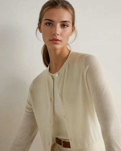 N.Peal Women's Superfine Cashmere Round Neck Cardigan New Ivory White