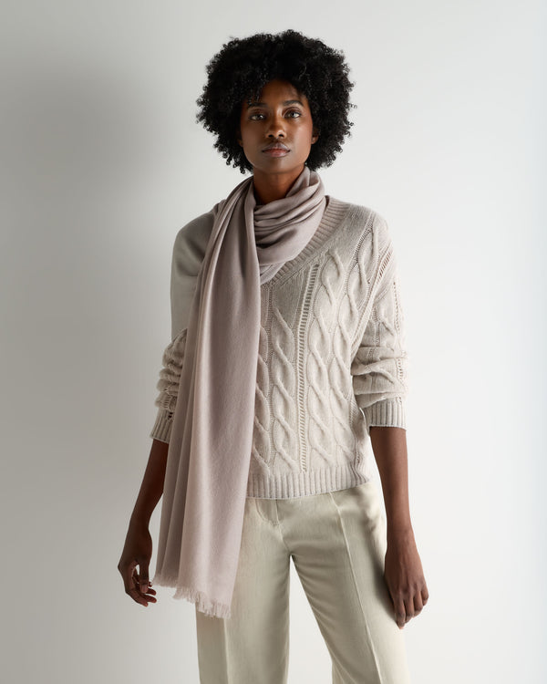 N.Peal Women's Pashmina Cashmere Shawl Oat Grey