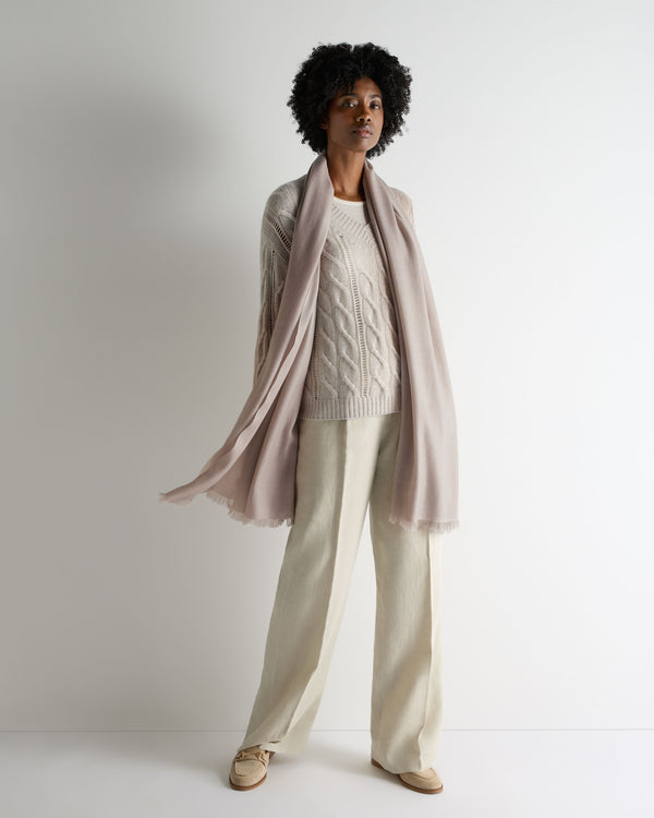 N.Peal Women's Pashmina Cashmere Shawl Oat Grey