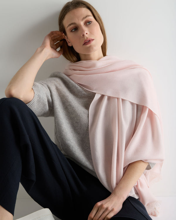 N.Peal Women's Pashmina Cashmere Shawl Powder Pink