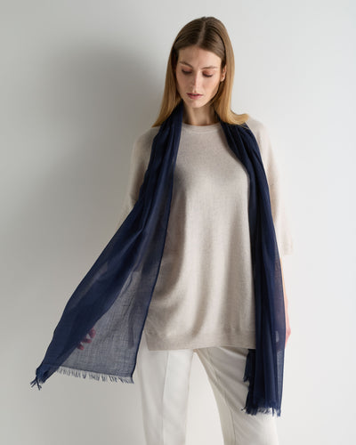 N.Peal Women's Ultrafine Pashmina Cashmere Shawl Deep French Blue