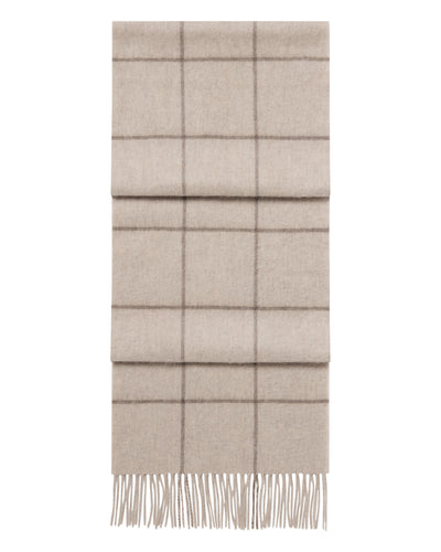 Unisex Cashmere Check Scarf Ecru White + Brown