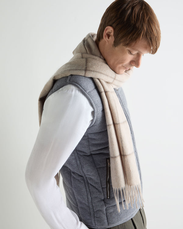 N.Peal Unisex Cashmere Check Scarf Ecru White + Brown