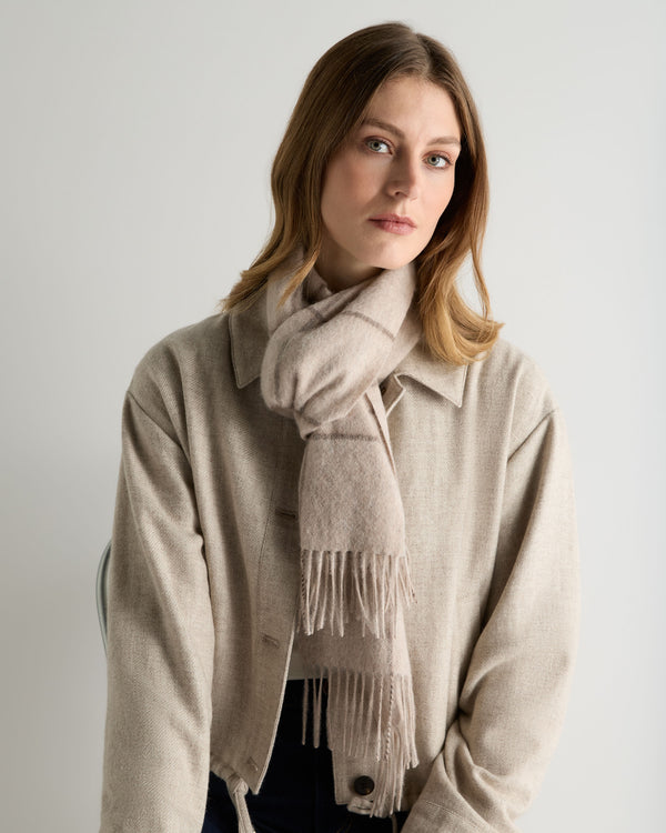 N.Peal Unisex Cashmere Check Scarf Ecru White + Brown