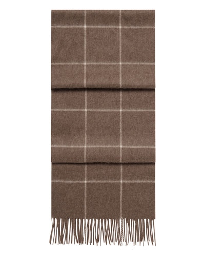 N.Peal Unisex Cashmere Check Scarf Taupe Brown + Natural Brown