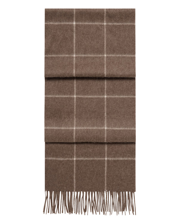 N.Peal Unisex Cashmere Check Scarf Taupe Brown + Natural Brown
