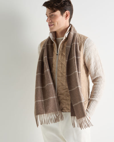 N.Peal Unisex Cashmere Check Scarf Taupe Brown + Natural Brown