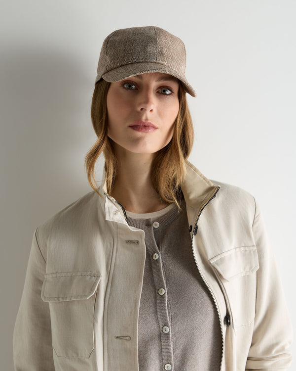 N.Peal Unisex Linen Herringbone Cap Brown