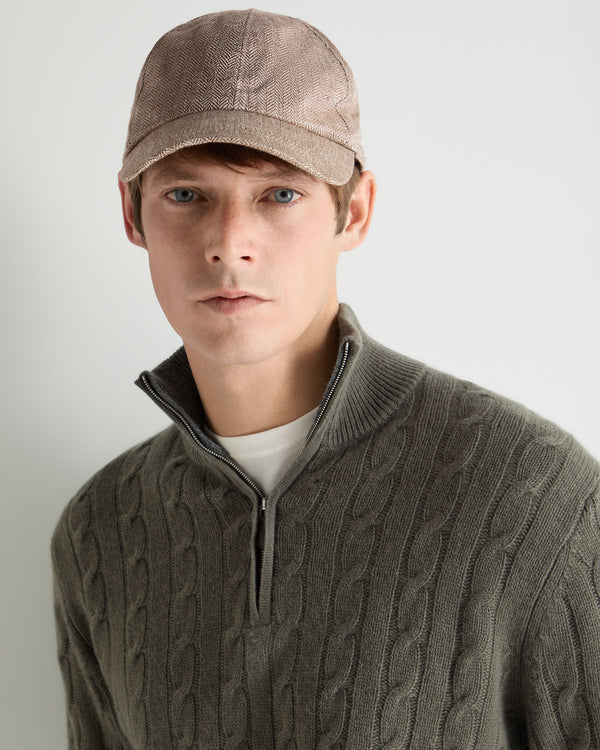 N.Peal Unisex Linen Herringbone Cap Brown