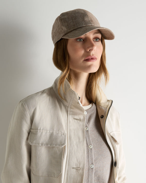 N.Peal Unisex Linen Herringbone Cap Brown
