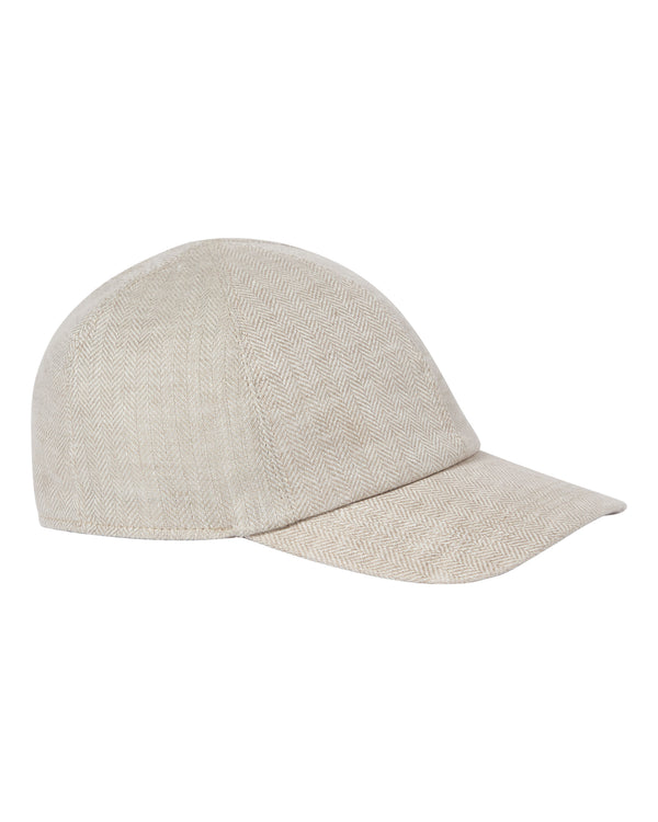 N.Peal Unisex Linen Herringbone Cap Ecru White
