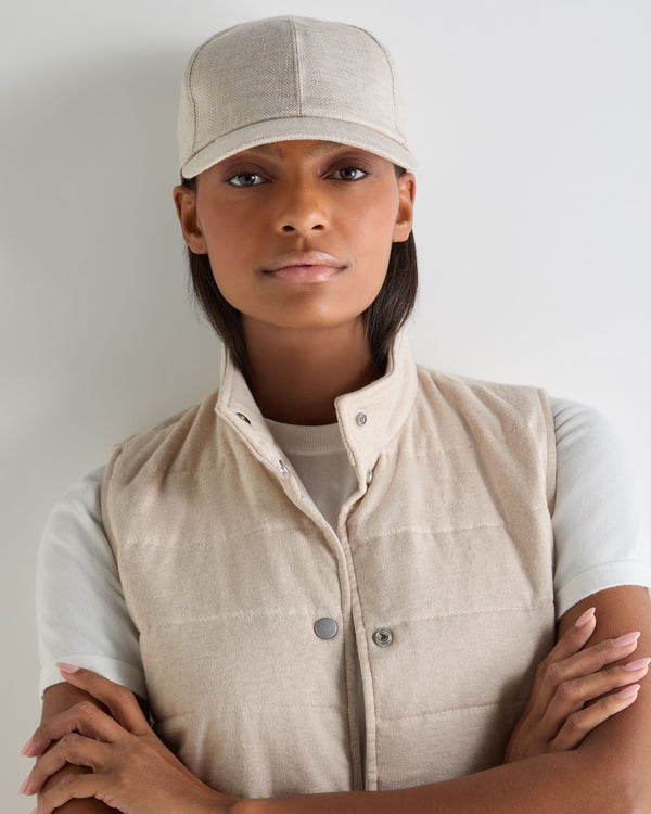N.Peal Unisex Linen Herringbone Cap Ecru White