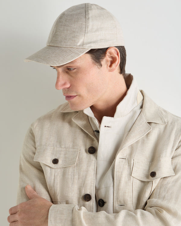 N.Peal Unisex Linen Herringbone Cap Ecru White