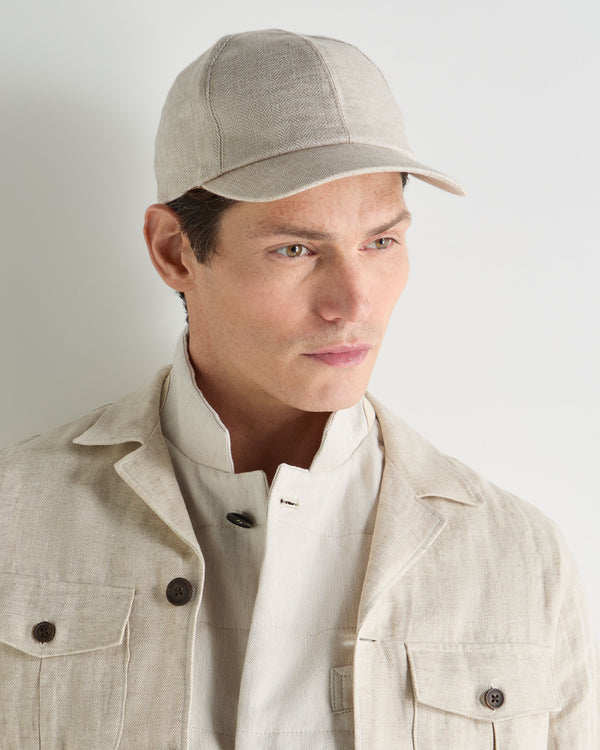 N.Peal Unisex Linen Herringbone Cap Ecru White