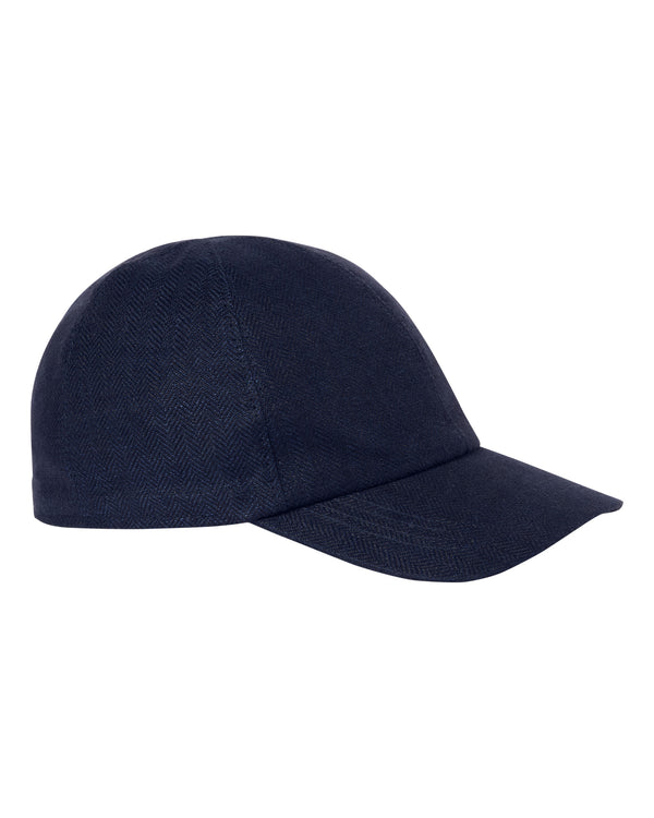 N.Peal Unisex Linen Herringbone Cap Navy Blue