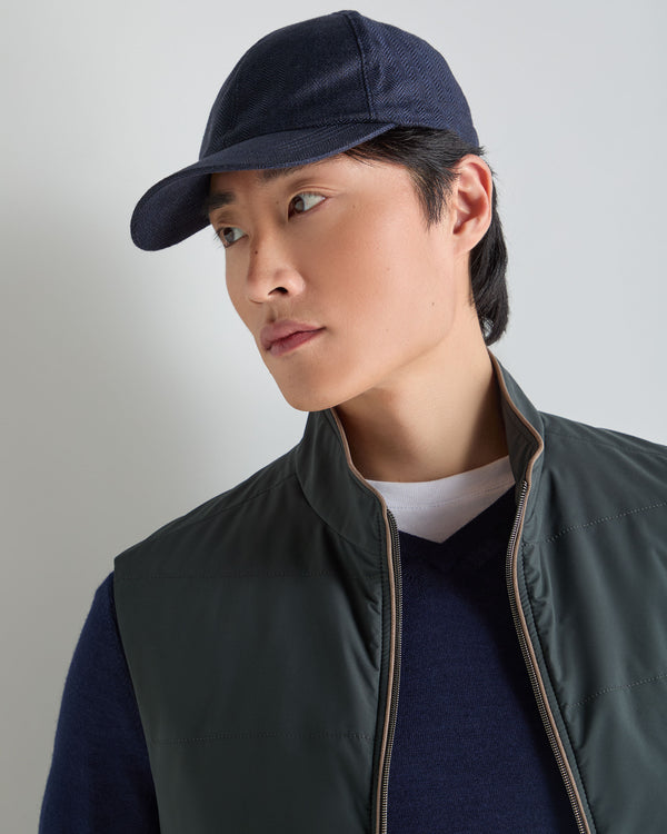 N.Peal Unisex Linen Herringbone Cap Navy Blue