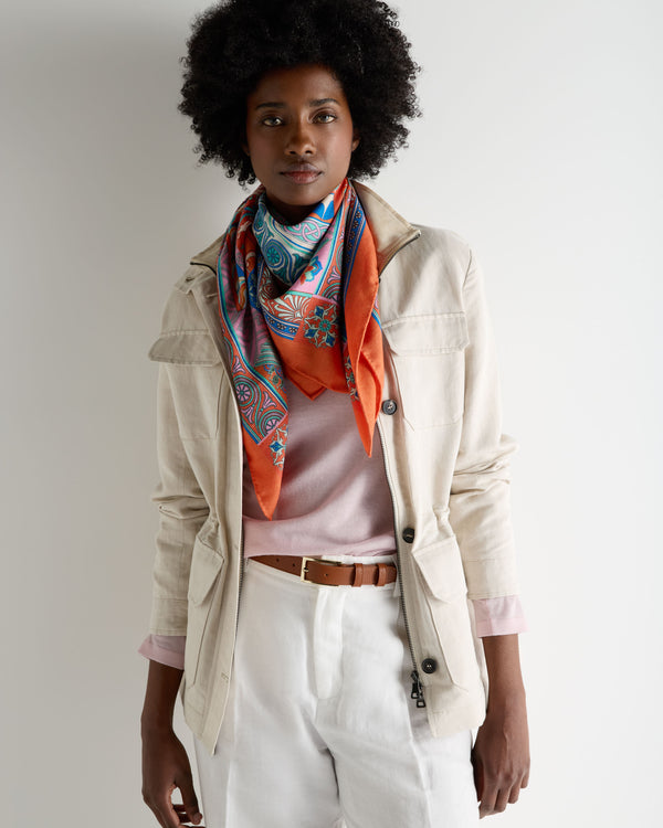 N.Peal Women's Printed Silk Blend Foulard Orange