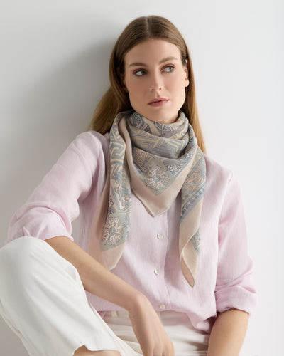 N.Peal Women's Printed Silk Blend Foulard Pebble Grey