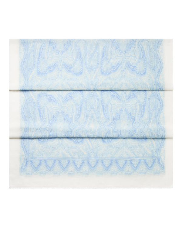 N.Peal Women's Paisley Cashmere Pashmina Sea Mist Blue