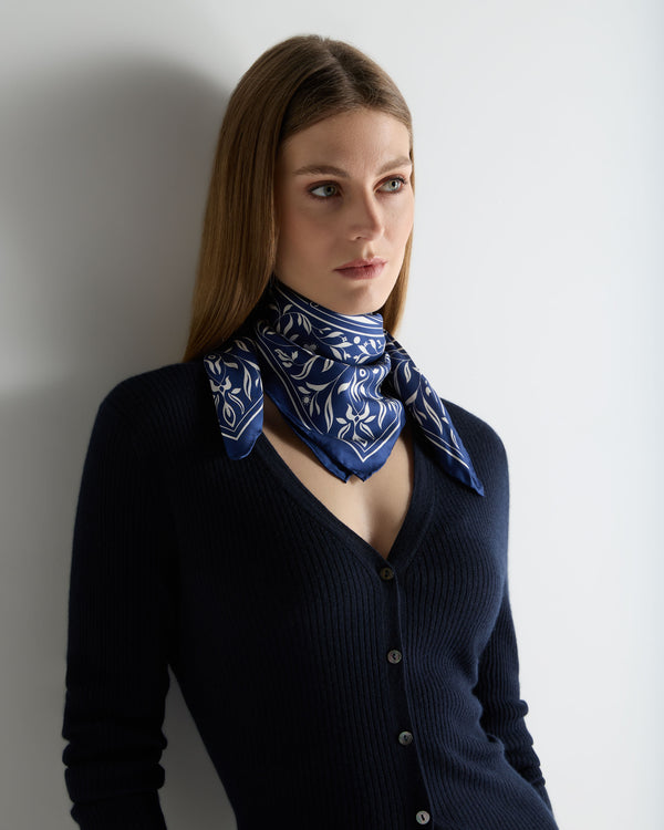 N.Peal Women's Silk Twill Decorative Scarf Blue