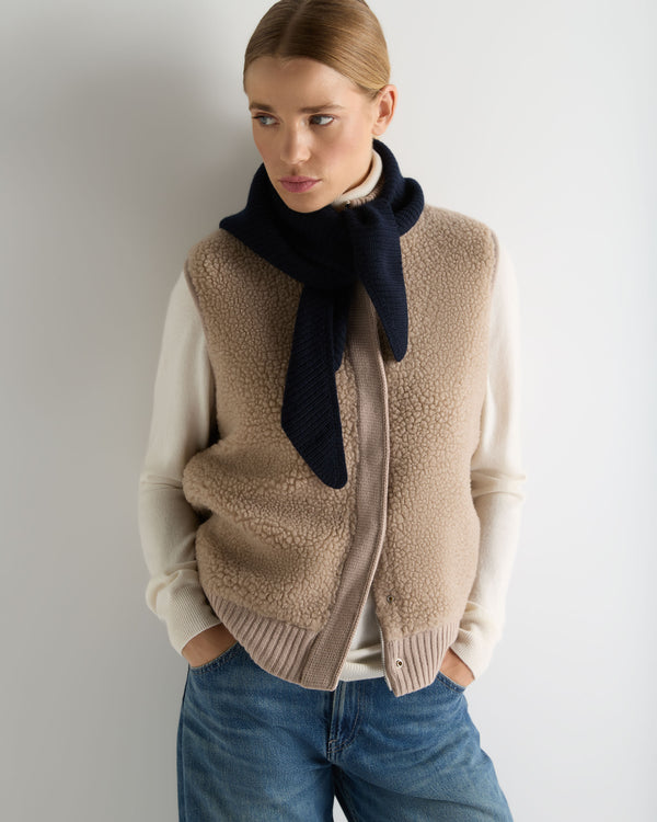 N.Peal Unisex Ribbed Triangle Cashmere Scarf Navy Blue
