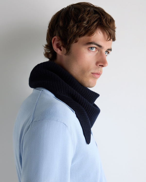 N.Peal Unisex Ribbed Triangle Cashmere Scarf Navy Blue