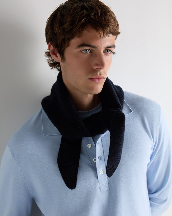 N.Peal Unisex Ribbed Triangle Cashmere Scarf Navy Blue