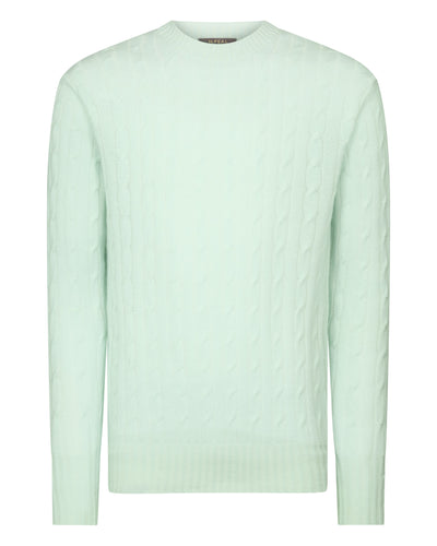 N.Peal Men's Thames Cable Round Neck Cashmere Jumper Mint Green