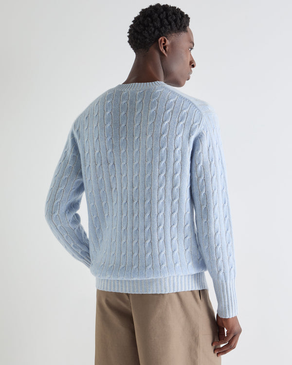 N.Peal Men's Thames Cable Round Neck Cashmere Jumper Sea Mist Blue