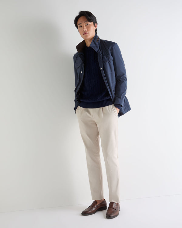 N.Peal Men's Thames Cable Round Neck Cashmere Jumper Deep French Blue