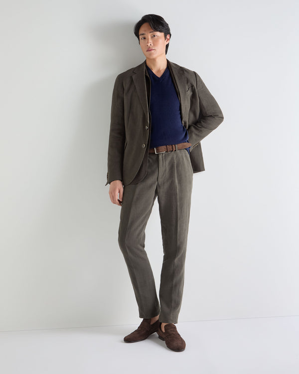 N.Peal Men's Burlington V Neck Cashmere Jumper Deep French Blue