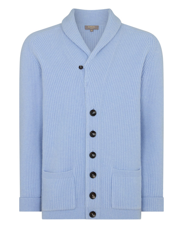 N.Peal Men's Kensington Cashmere Cardigan Sea Mist Blue