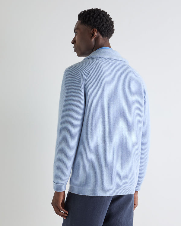 N.Peal Men's Kensington Cashmere Cardigan Sea Mist Blue