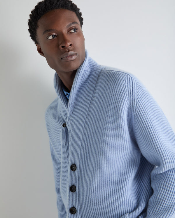 N.Peal Men's Kensington Cashmere Cardigan Sea Mist Blue