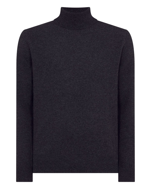 N.Peal Men's Trafalgar Roll Neck Cashmere Jumper Deep Charcoal Grey