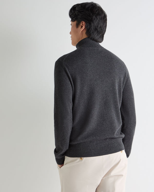 N.Peal Men's Trafalgar Roll Neck Cashmere Jumper Deep Charcoal Grey