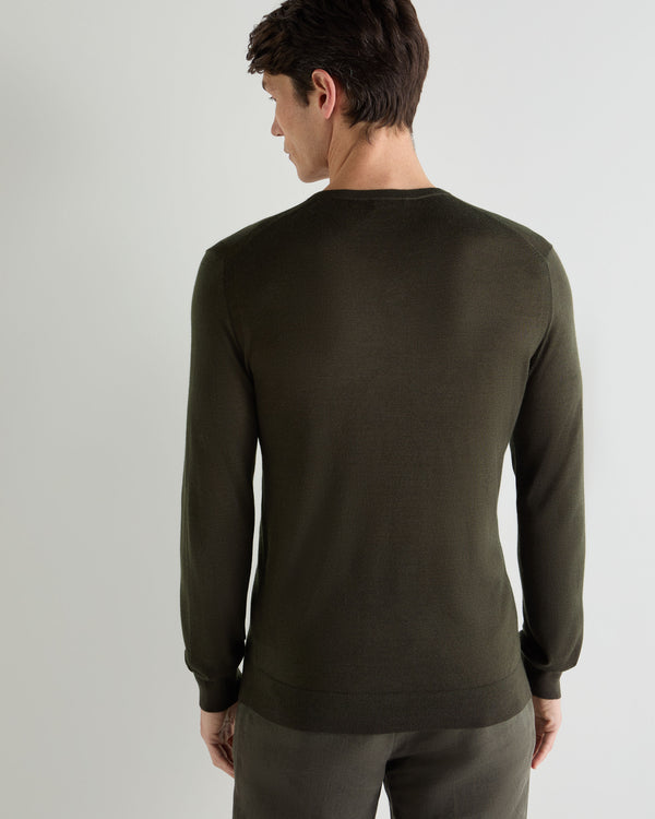 N.Peal Men's Conduit Fine Gauge Cashmere V Neck Jumper Arabica Khaki Green