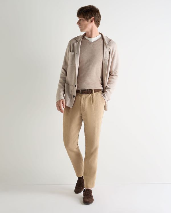 N.Peal Men's Conduit Fine Gauge Cashmere V Neck Jumper Soft Taupe Brown