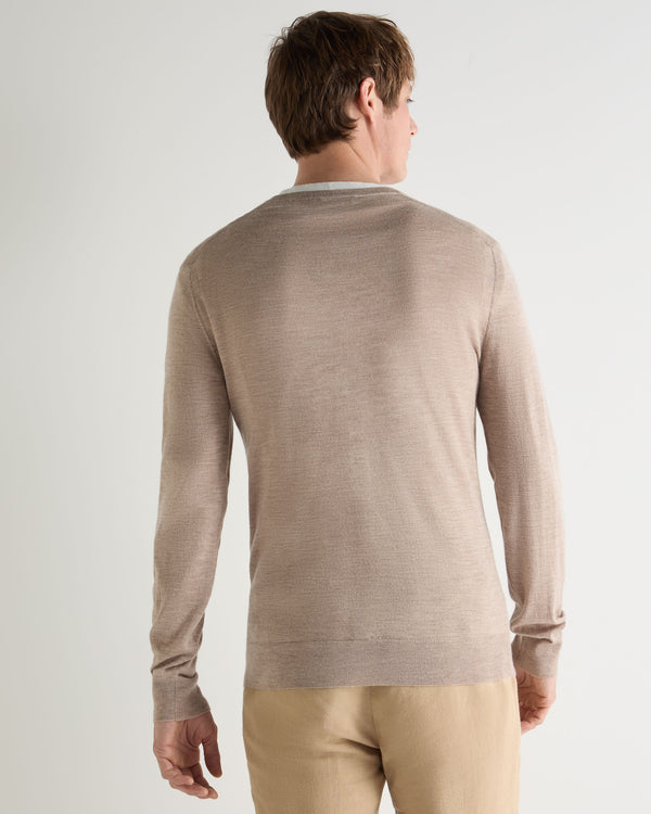 N.Peal Men's Conduit Fine Gauge Cashmere V Neck Jumper Soft Taupe Brown
