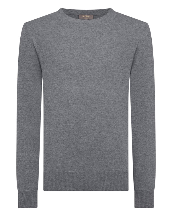 N.Peal Men's Oxford Round Neck Cashmere Jumper Ash Grey
