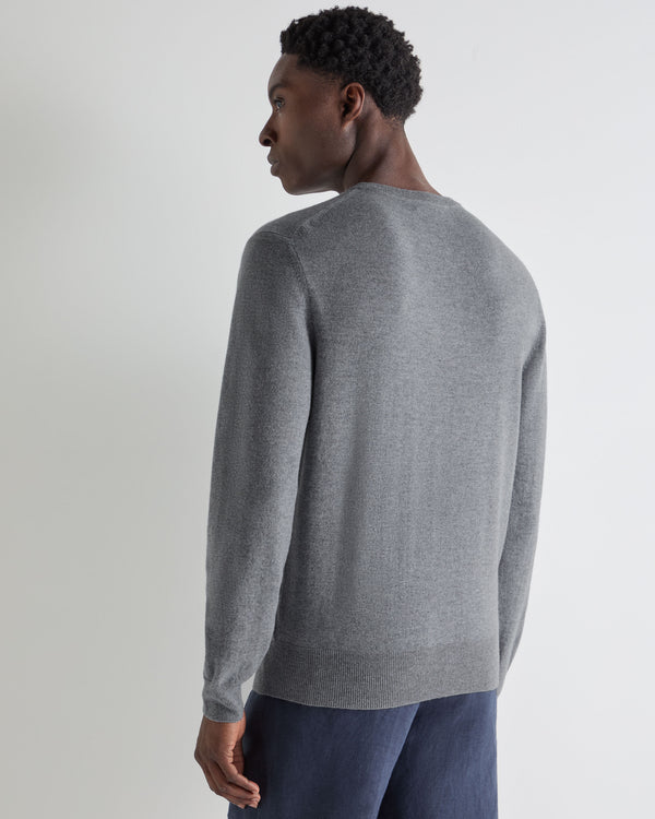 N.Peal Men's Oxford Round Neck Cashmere Jumper Ash Grey