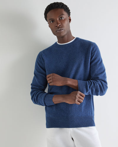 N.Peal Men's Oxford Round Neck Cashmere Jumper Bright Denim Blue