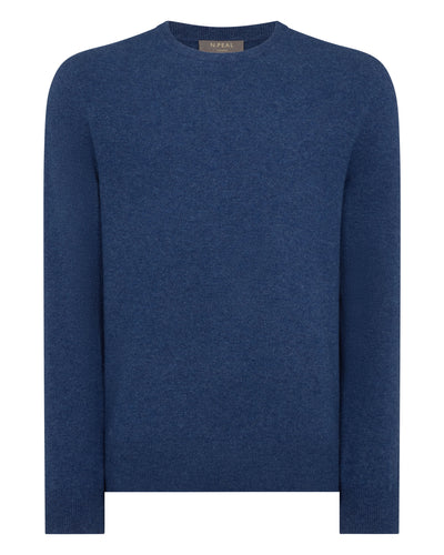N.Peal Men's Oxford Round Neck Cashmere Jumper Bright Denim Blue