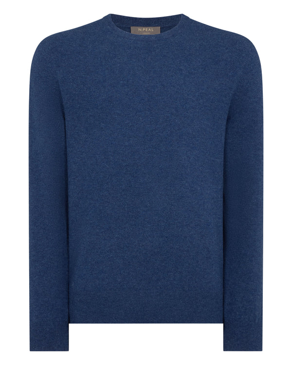 N.Peal Men's Oxford Round Neck Cashmere Jumper Bright Denim Blue