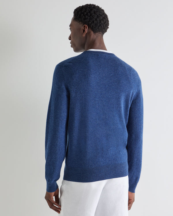 N.Peal Men's Oxford Round Neck Cashmere Jumper Bright Denim Blue