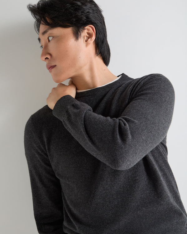 N.Peal Men's Oxford Round Neck Cashmere Jumper Deep Charcoal Grey