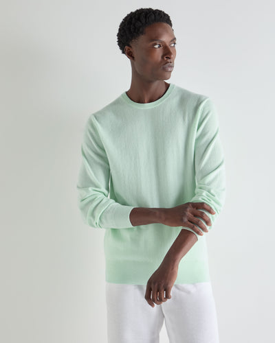 N.Peal Men's Oxford Round Neck Cashmere Jumper Mint Green