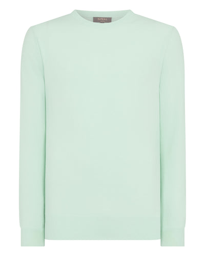 N.Peal Men's Oxford Round Neck Cashmere Jumper Mint Green