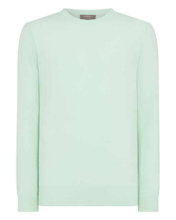 N.Peal Men's Oxford Round Neck Cashmere Jumper Mint Green