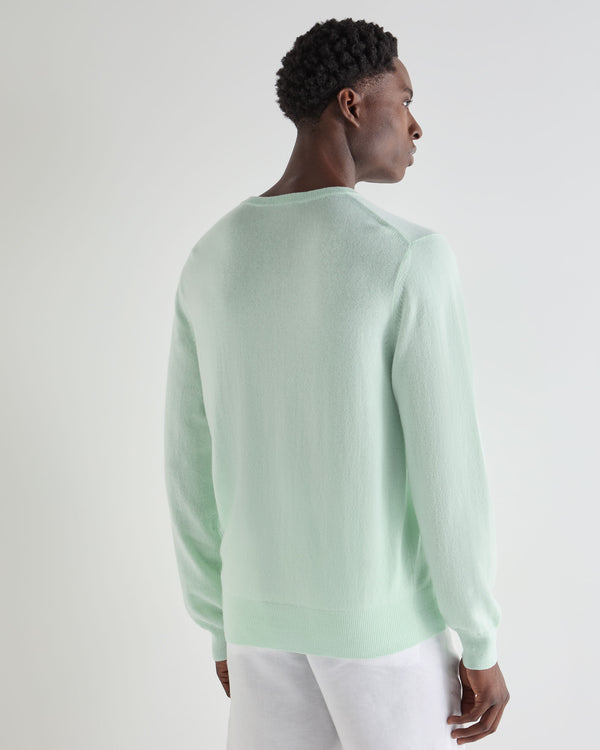 N.Peal Men's Oxford Round Neck Cashmere Jumper Mint Green